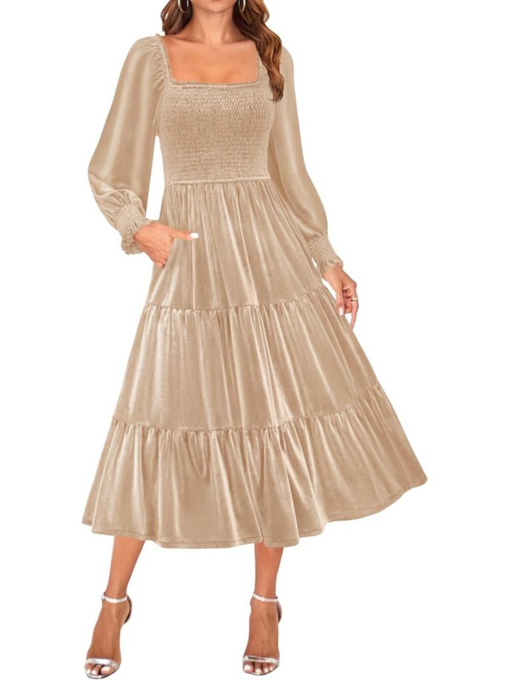 Chic Velvet Long Sleeve Midi Dress for Cocktail Parties & Special Occasions